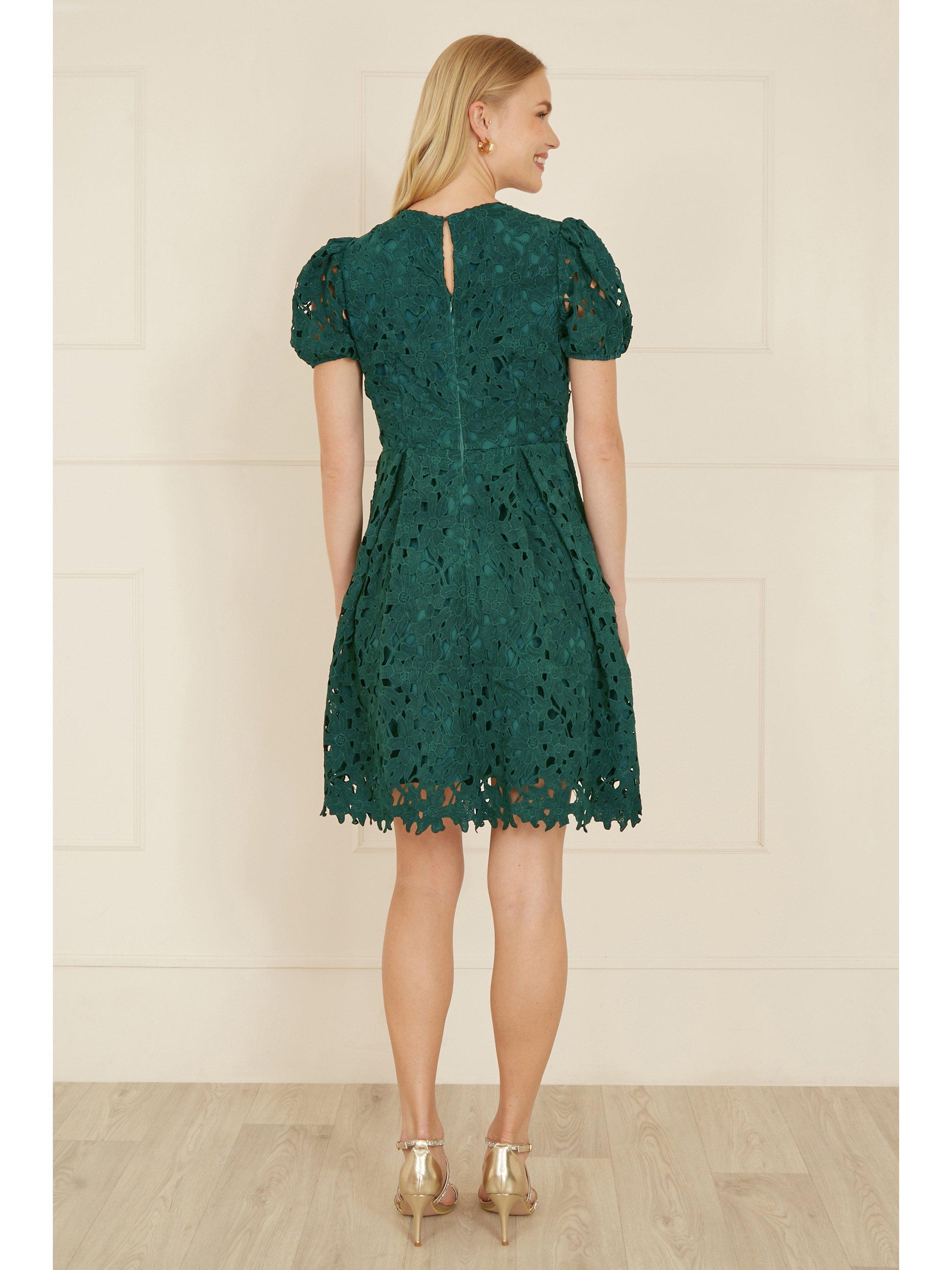 Product image 2 of 4, which shows Yumi Lace Skater Dress, Green, 8