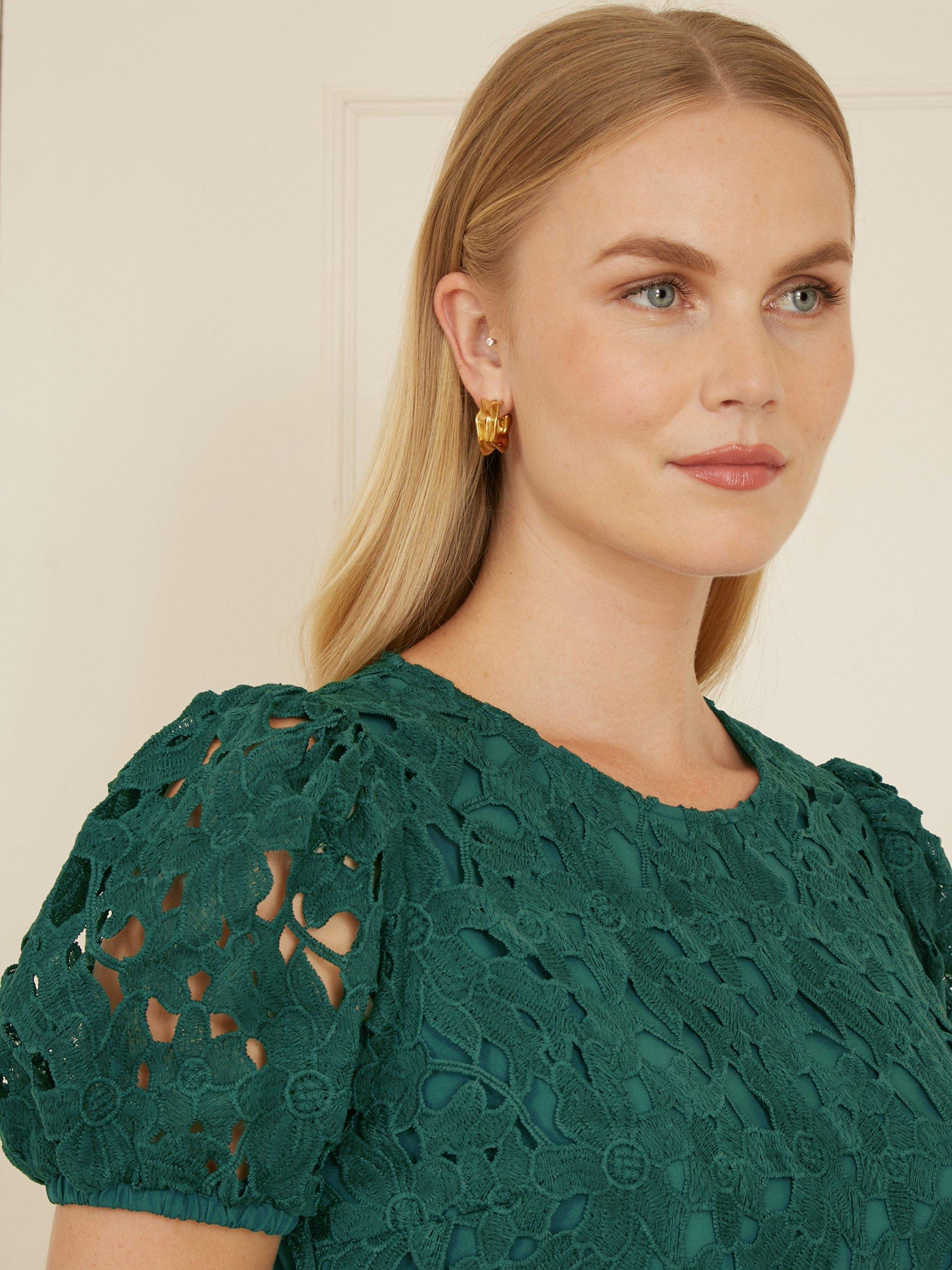 Product image 3 of 4, which shows Yumi Lace Skater Dress, Green, 8