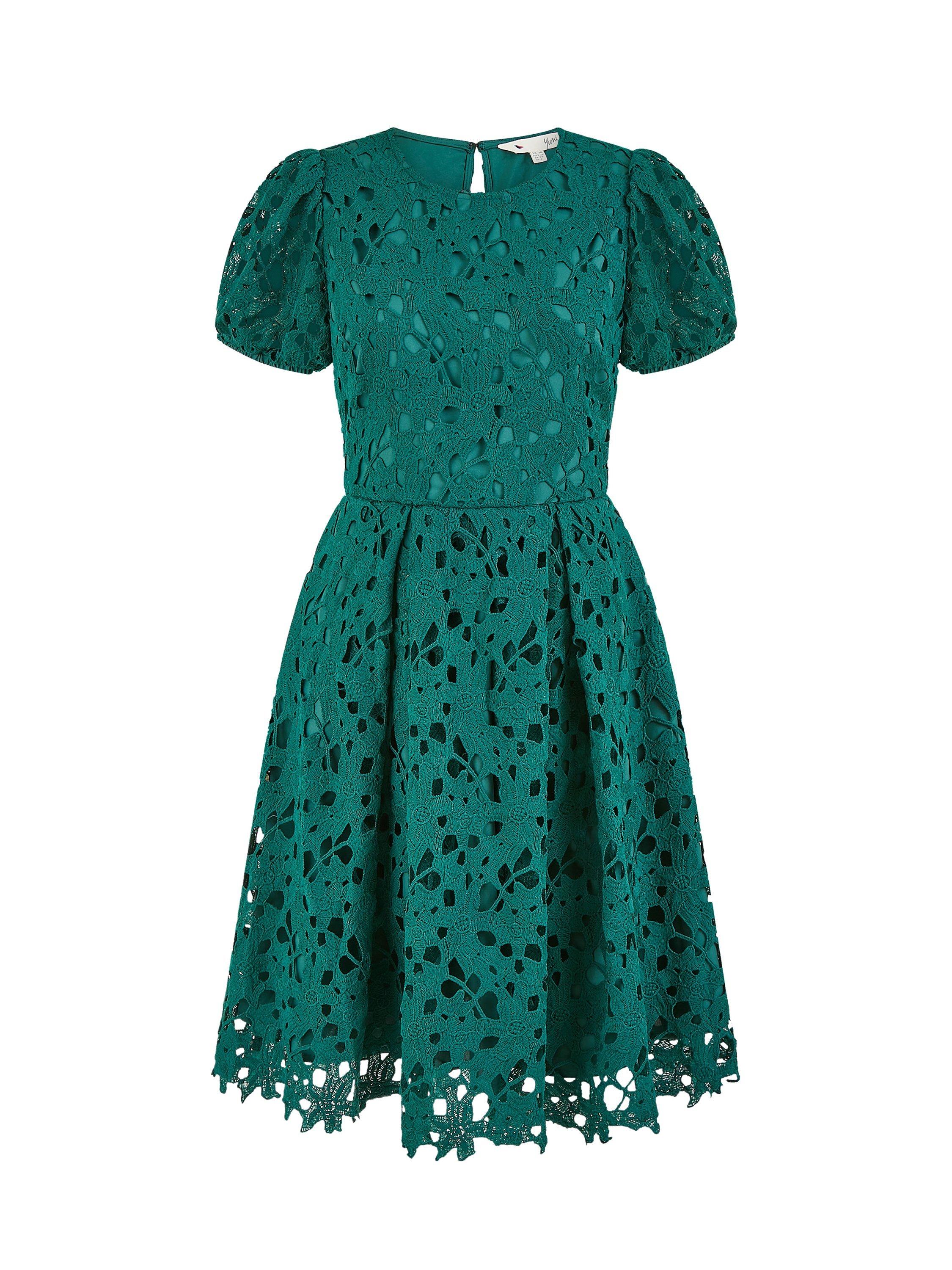Product image 4 of 4, which shows Yumi Lace Skater Dress, Green, 8