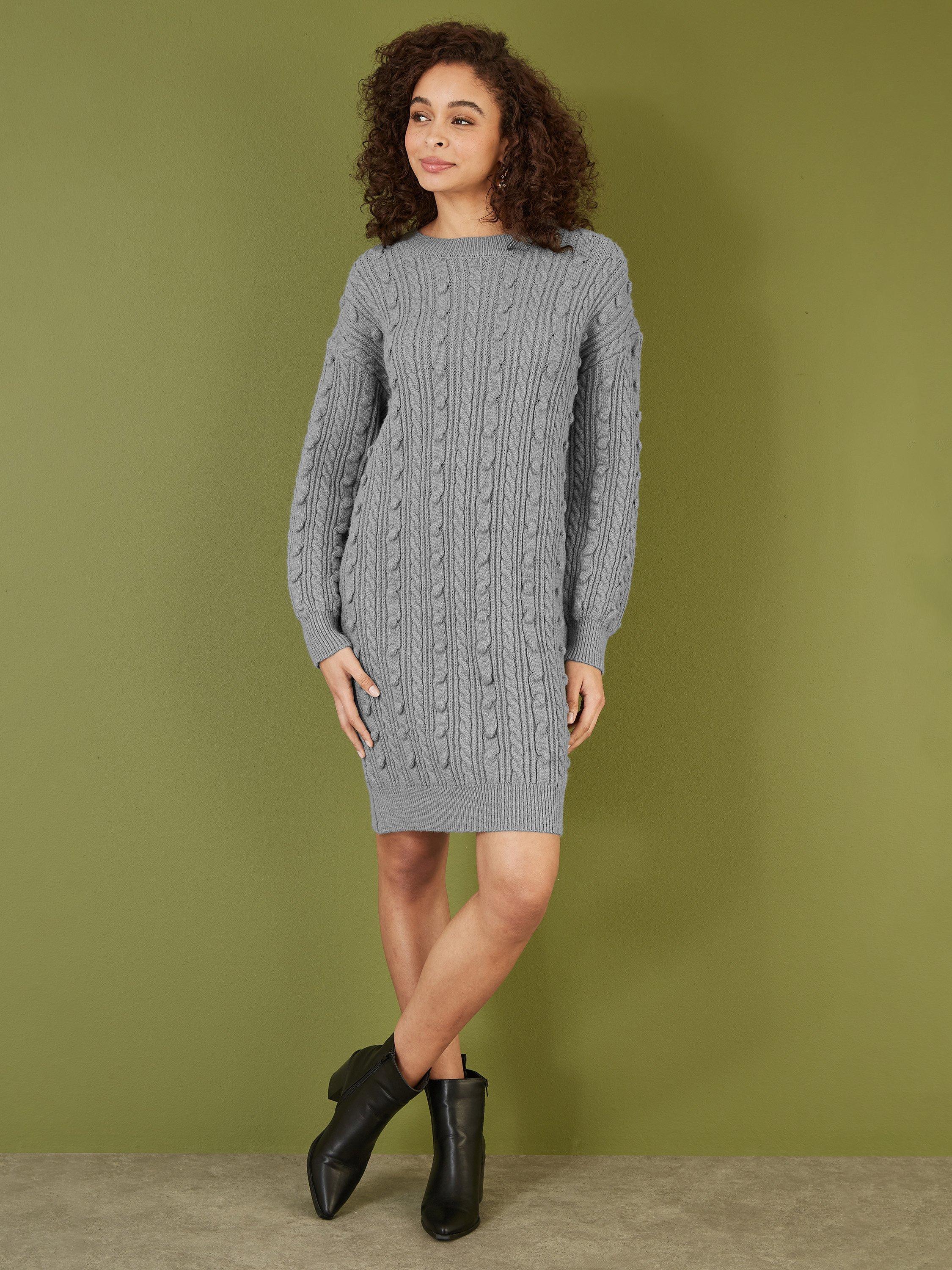 Yumi Knit Tunic Dress, Grey