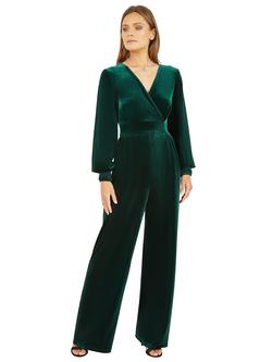 Yumi Velvet Long Sleeve Jumpsuit, Green