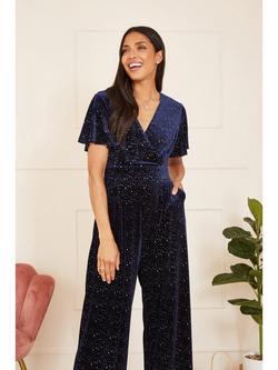 Yumi Sparkle Velvet Jumpsuit, Navy