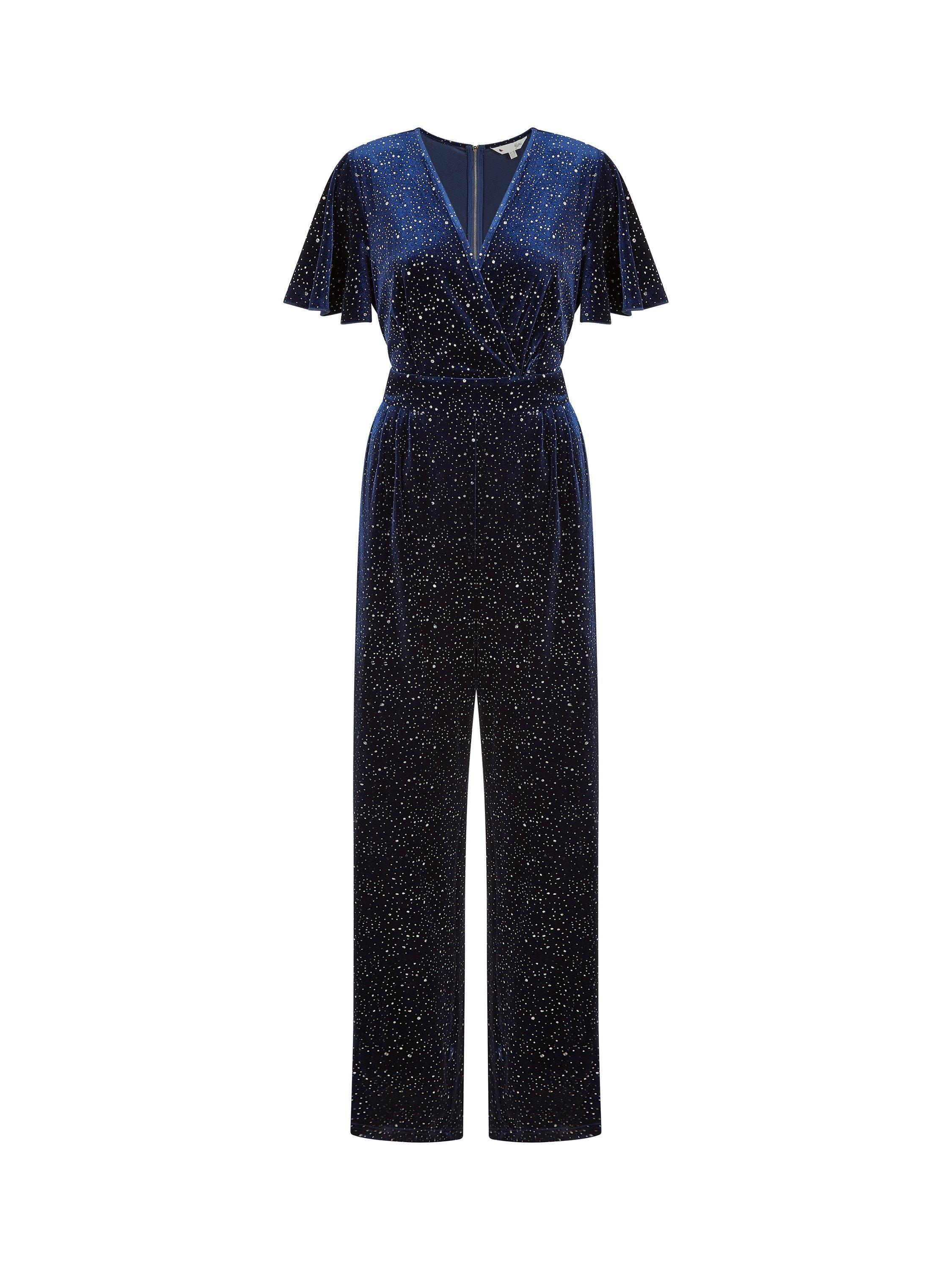 Product image 4 of 4, which shows Yumi Sparkle Velvet Jumpsuit, Navy, 8