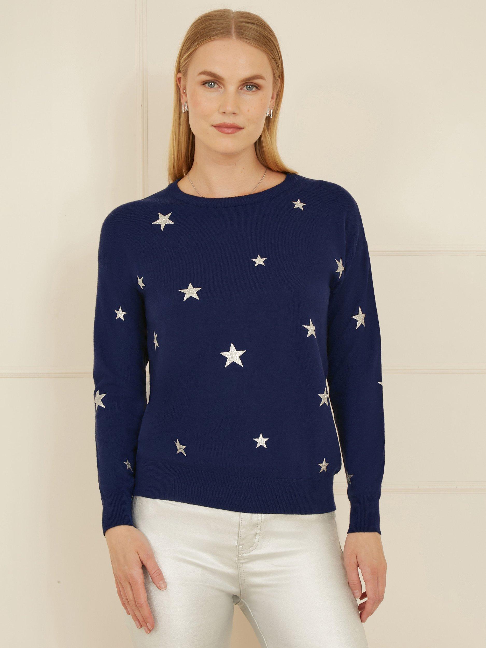Product image 1 of 5, which shows Yumi Foil Stars Jumper, Navy, S