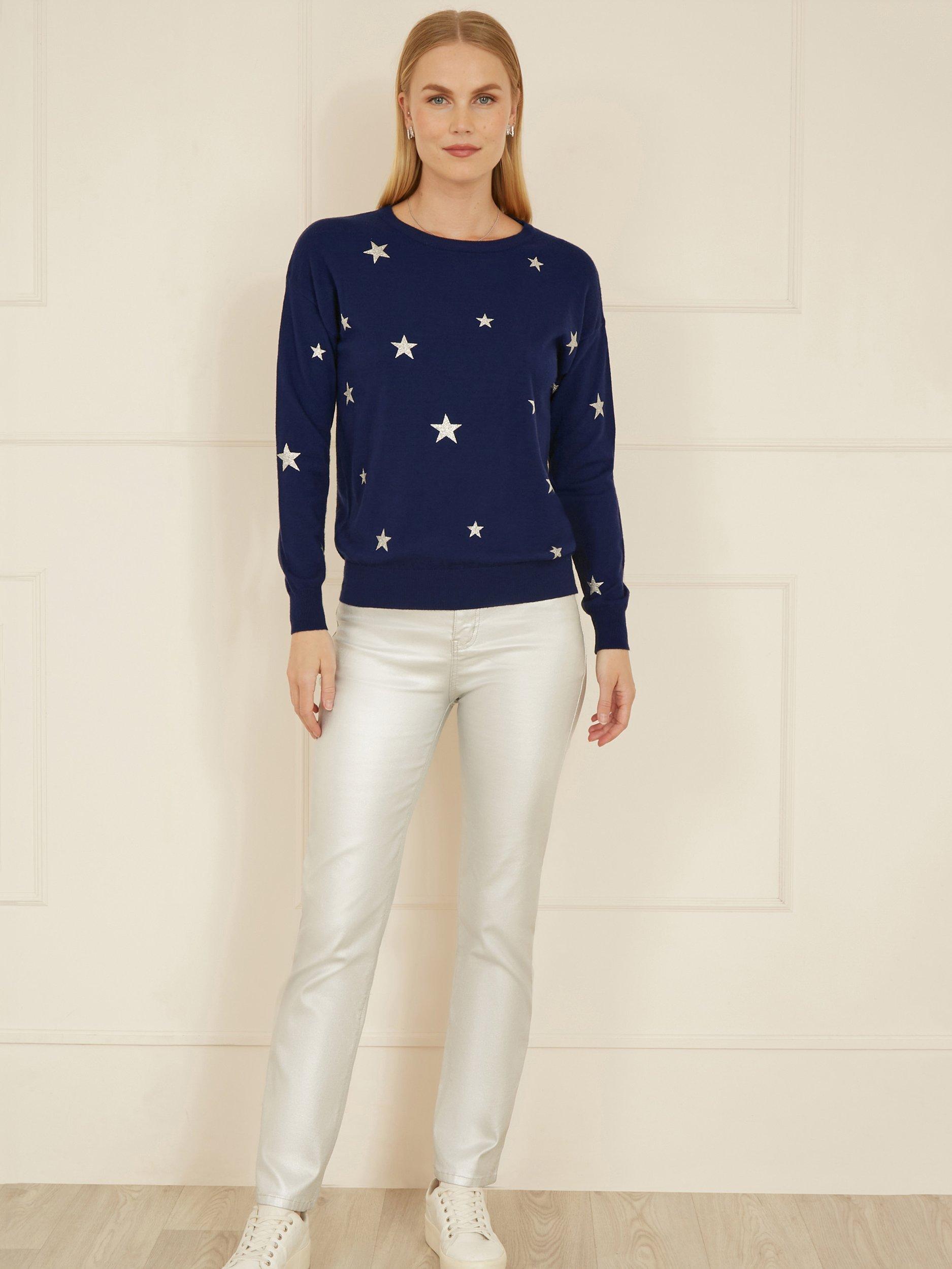 Product image 2 of 5, which shows Yumi Foil Stars Jumper, Navy, S