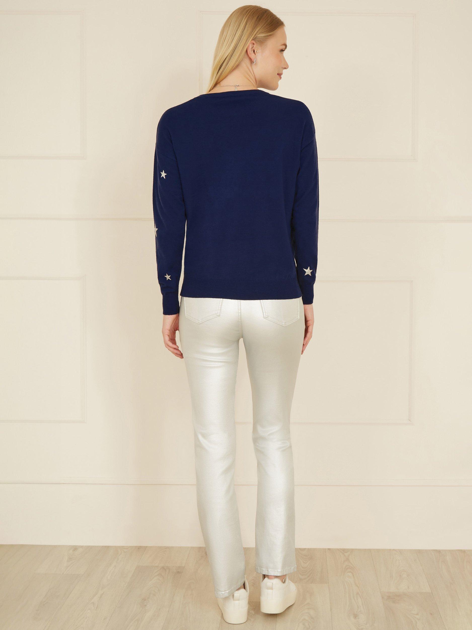 Product image 3 of 5, which shows Yumi Foil Stars Jumper, Navy, S
