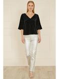 Yumi Stud Velvet Fluted Sleeve Top, Black