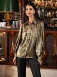 Yumi Metallic Relaxed Shirt, Gold