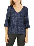 Yumi Sequin Relaxed Fit Top, Navy