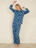 Yumi Polar Bear Print Brushed Cotton Pyjamas, Navy