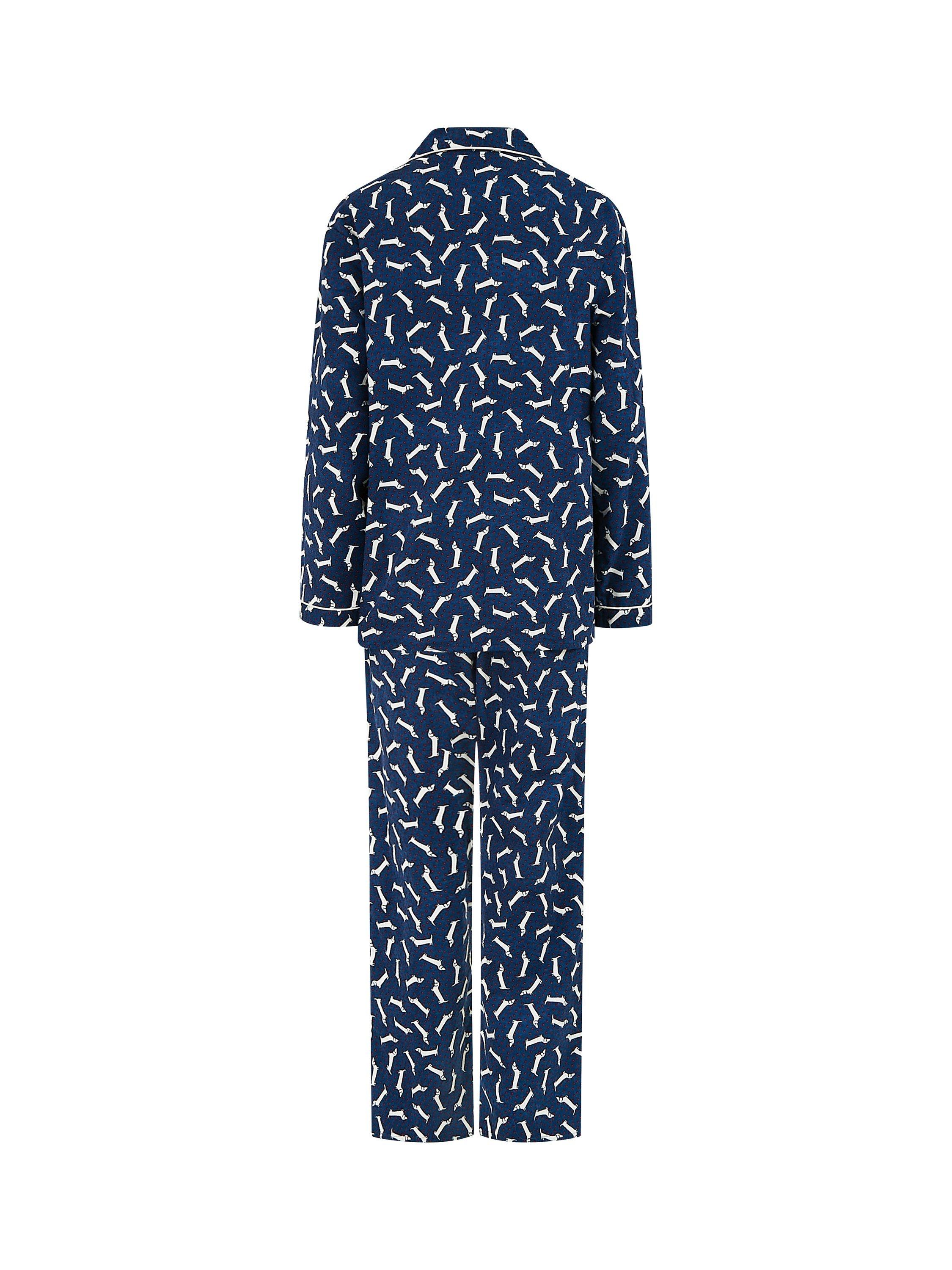 Product image 5 of 6, which shows Yumi Dachshund Print Brushed Cotton Pyjamas, Navy, S