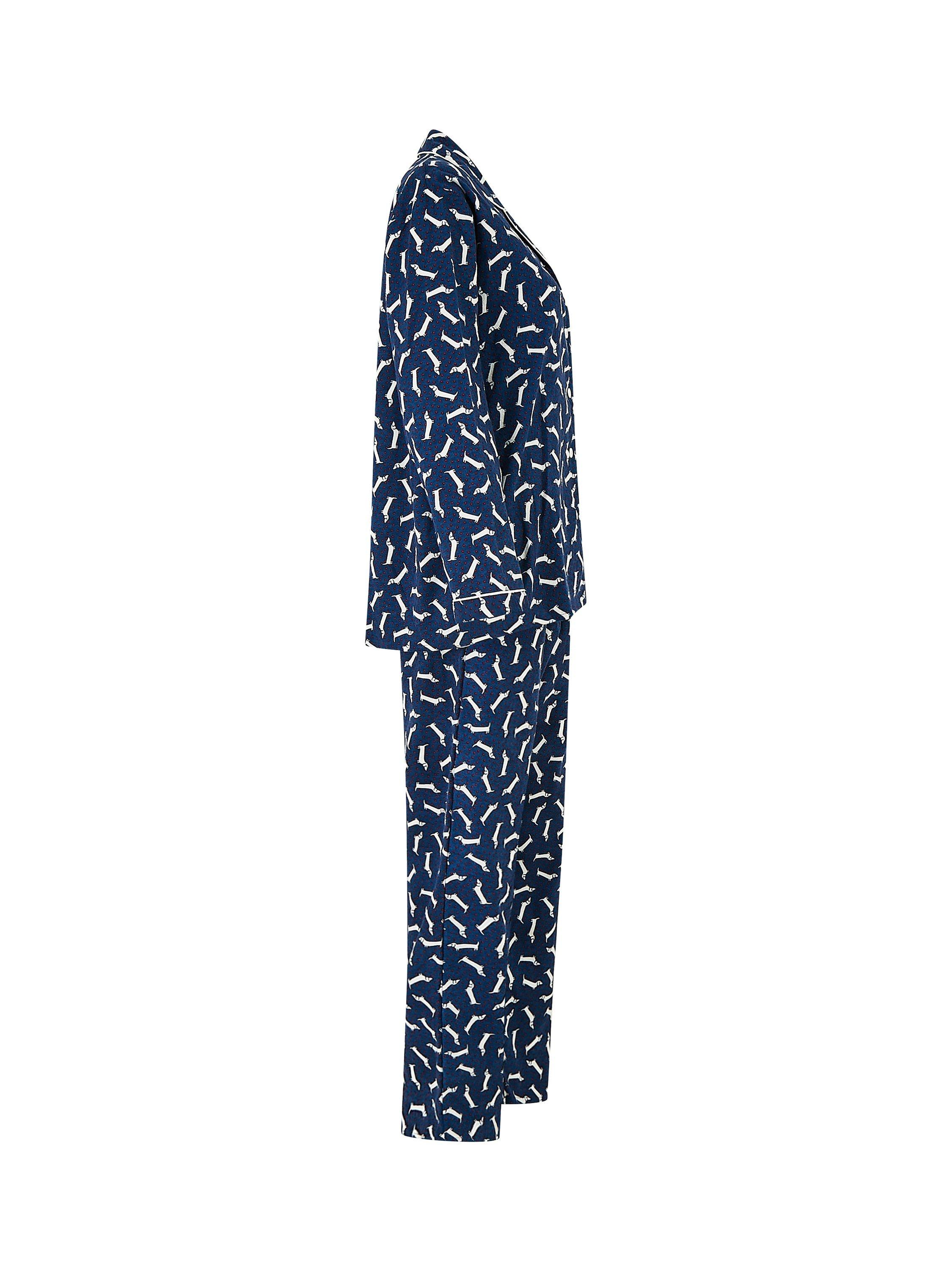 Product image 6 of 6, which shows Yumi Dachshund Print Brushed Cotton Pyjamas, Navy, S