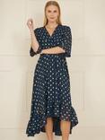 Yumi Foil Print Wrap Midi Dress, Navy