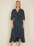Yumi Foil Print Wrap Midi Dress, Navy
