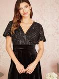 Yumi Sequin Bodice Velvet Skater Midi Dress