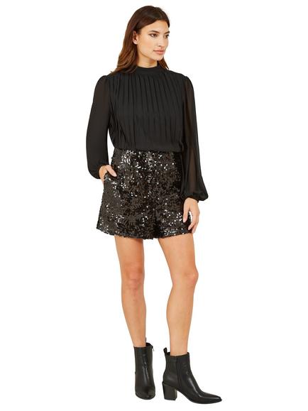 Yumi Sequin Mini Shorts, Black, Black