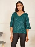 Yumi Sequin Relaxed Fit Top, Green