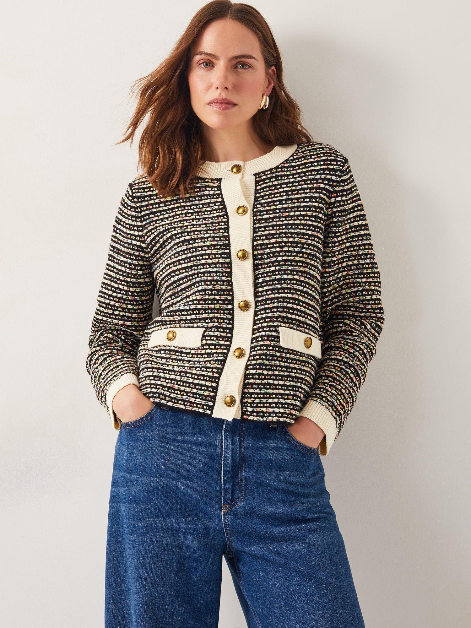 Monsoon Ness Knitted Jacket, Black/Cream