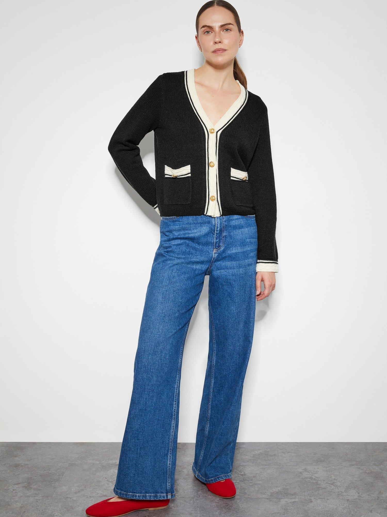 Product image 2 of 4, which shows Monsoon Pia Colour Contrast Cardigan, Black, S