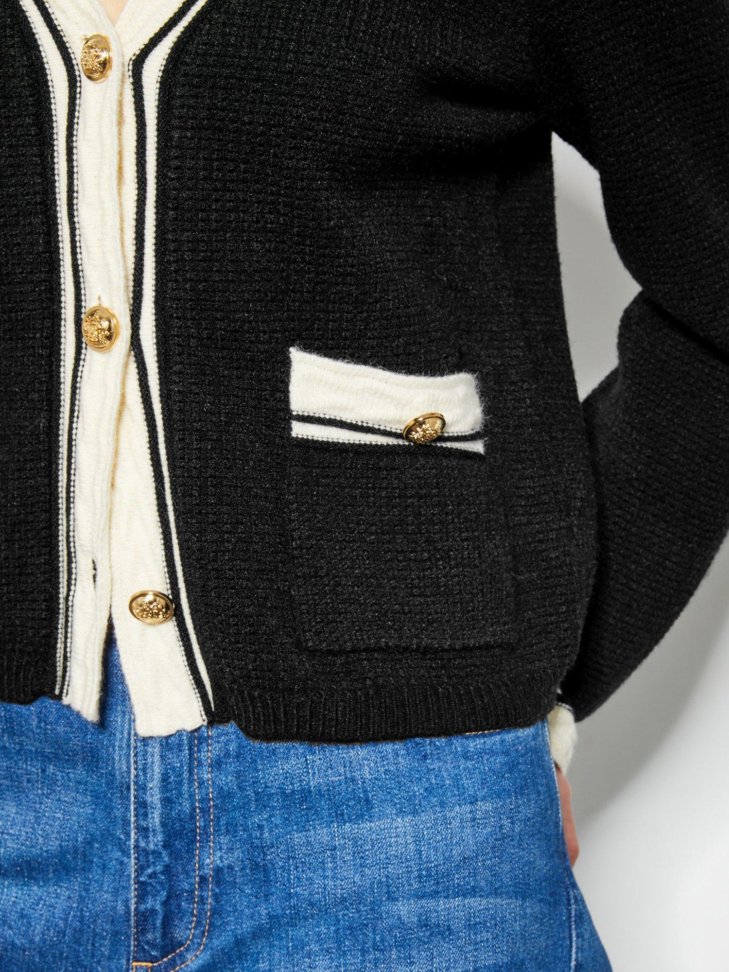 Product image 3 of 4, which shows Monsoon Pia Colour Contrast Cardigan, Black, S