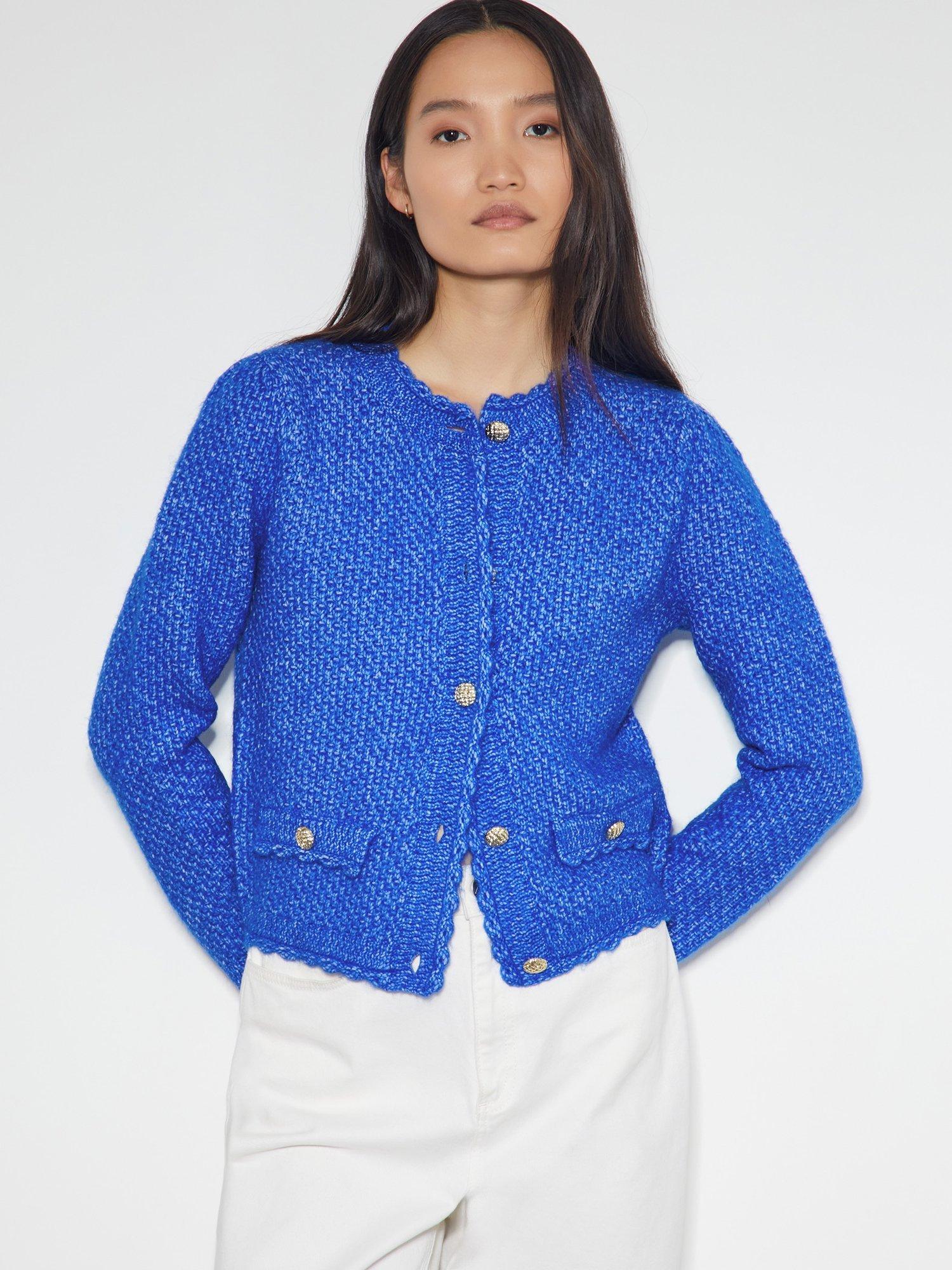 Women's 2024 MARIMEKKO Wool Knit Cardigan Top Sweater Blue