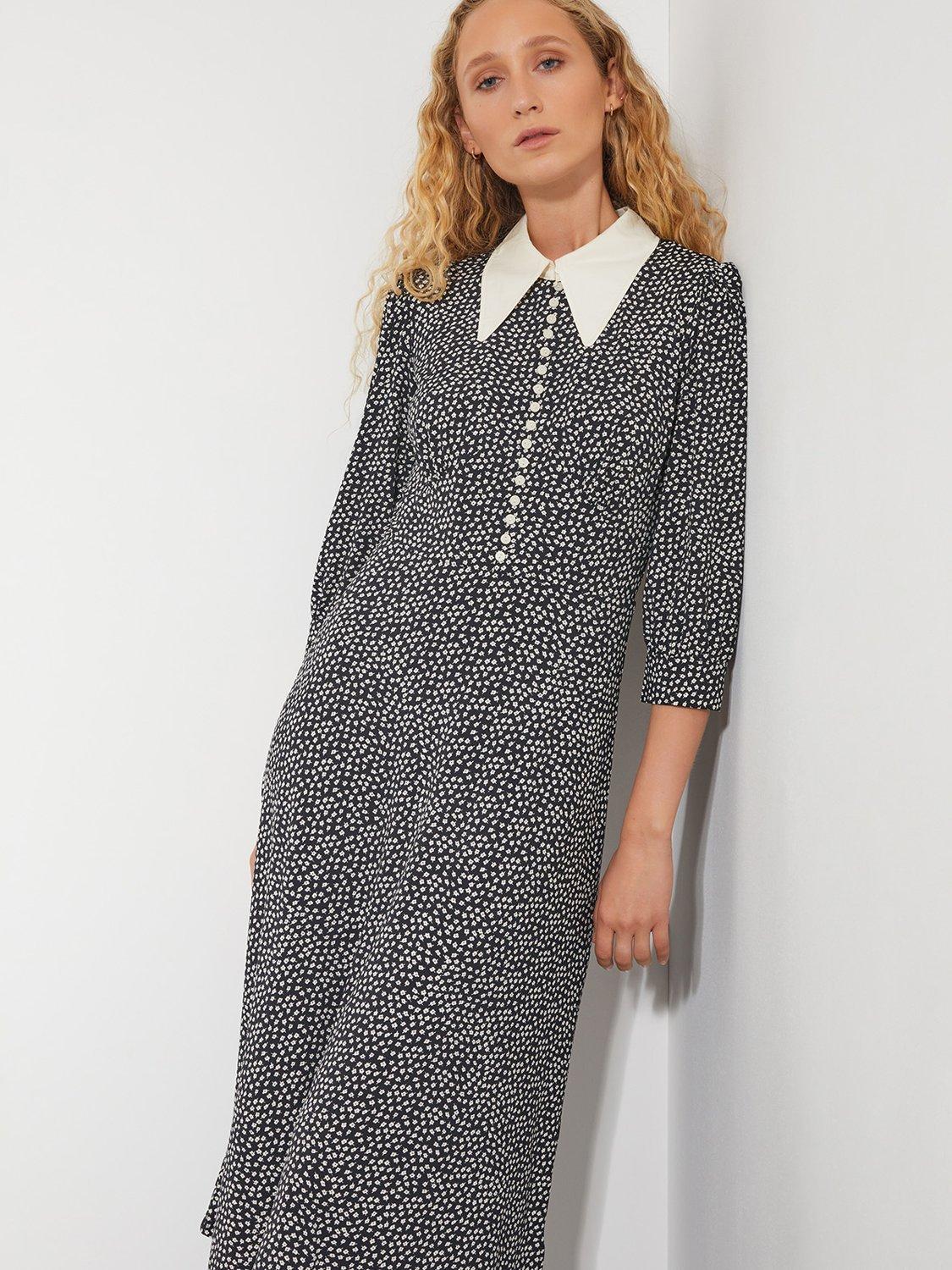 Product image 2 of 6, which shows Monsoon Arielle Print Dress, Black, S