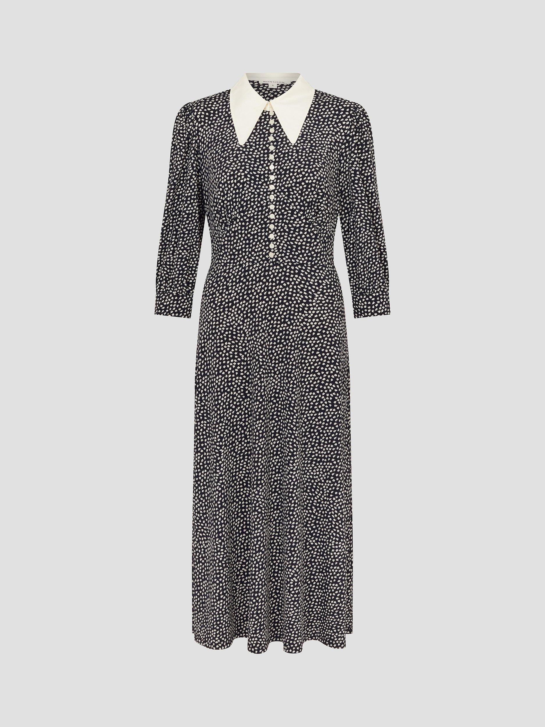 Product image 6 of 6, which shows Monsoon Arielle Print Dress, Black, S