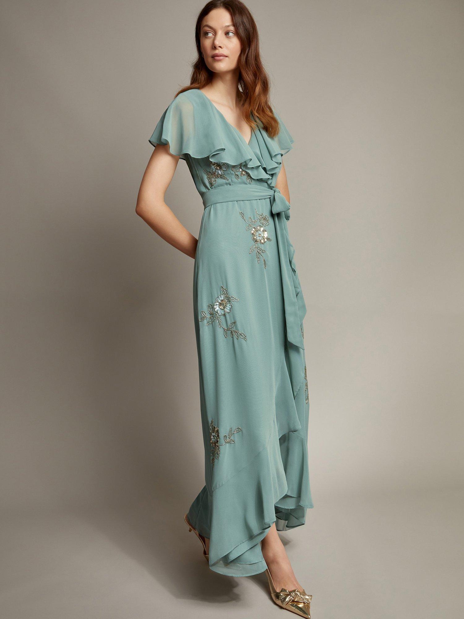 Product image 1 of 5, which shows Monsoon Ausha Ruffle Maxi Dress, Green, 6