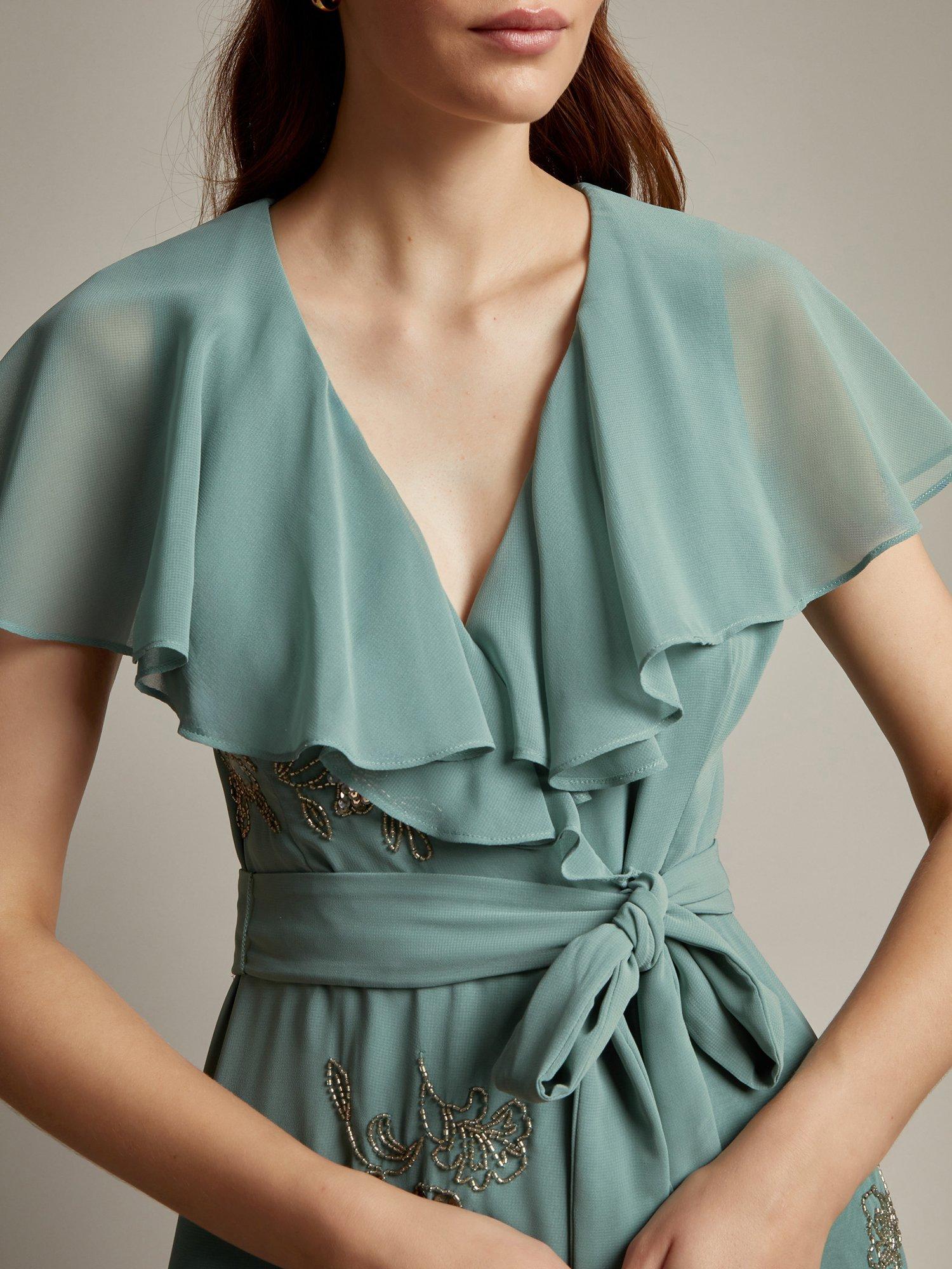Product image 2 of 5, which shows Monsoon Ausha Ruffle Maxi Dress, Green, 6