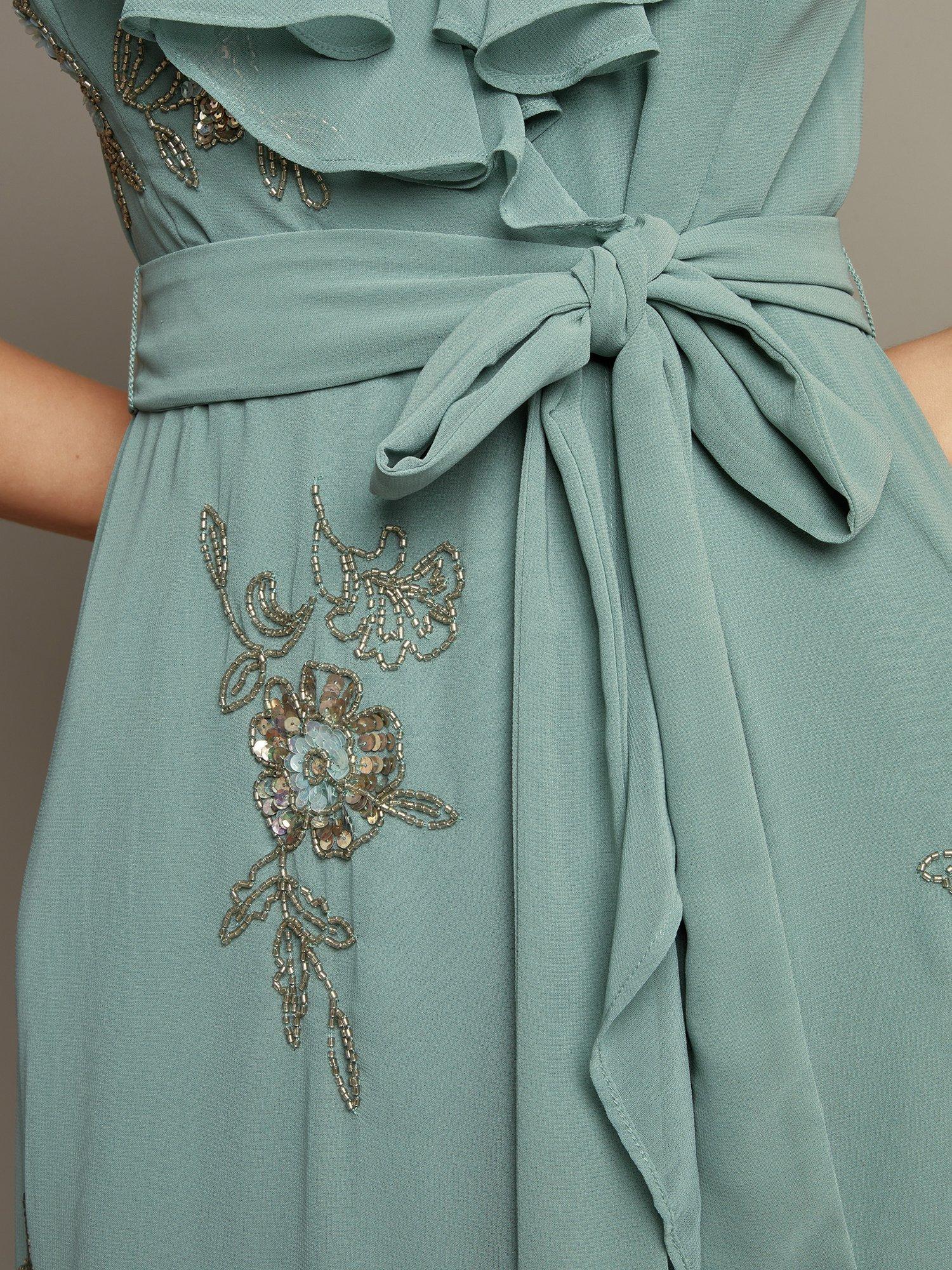 Product image 3 of 5, which shows Monsoon Ausha Ruffle Maxi Dress, Green, 6