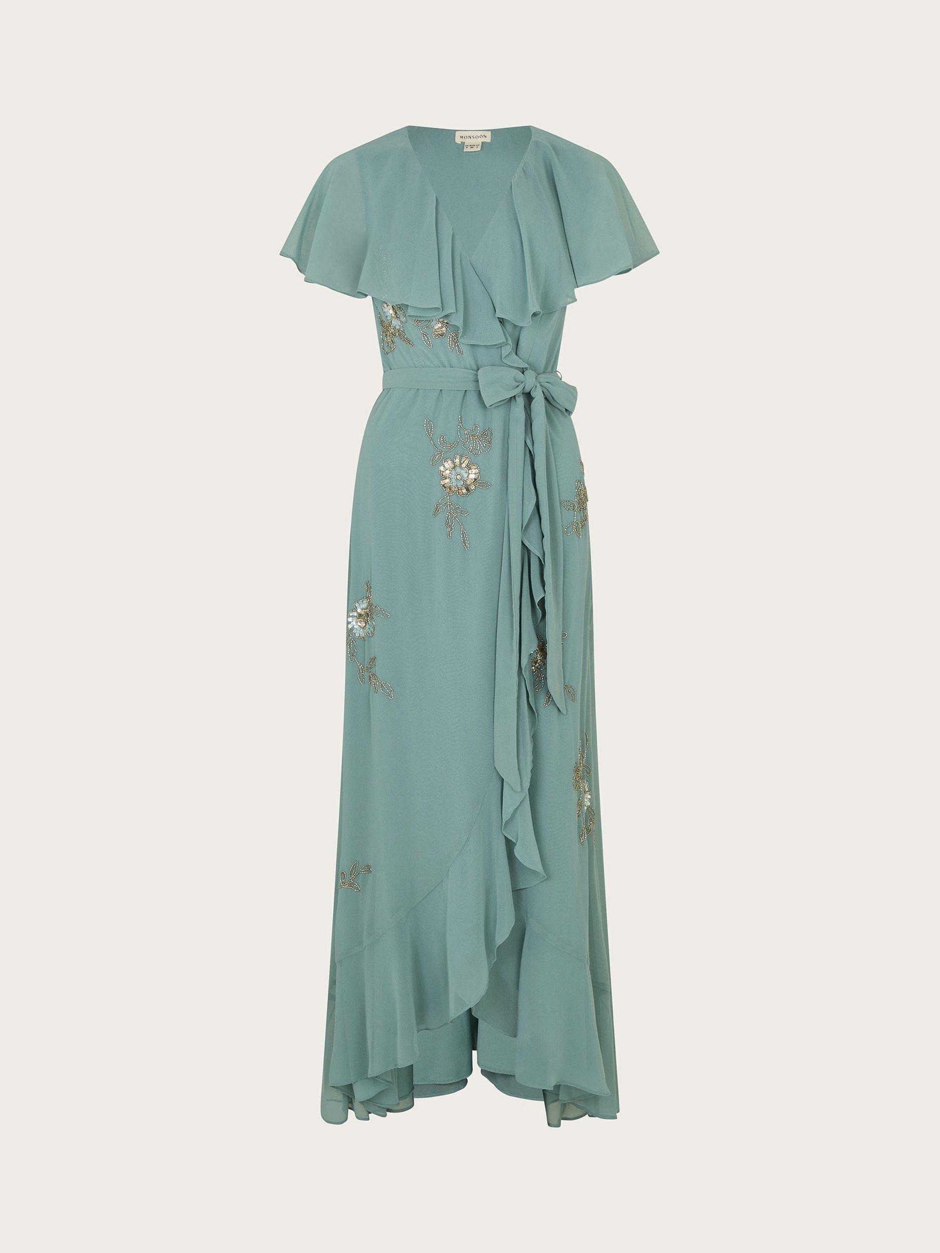 Product image 5 of 5, which shows Monsoon Ausha Ruffle Maxi Dress, Green, 6