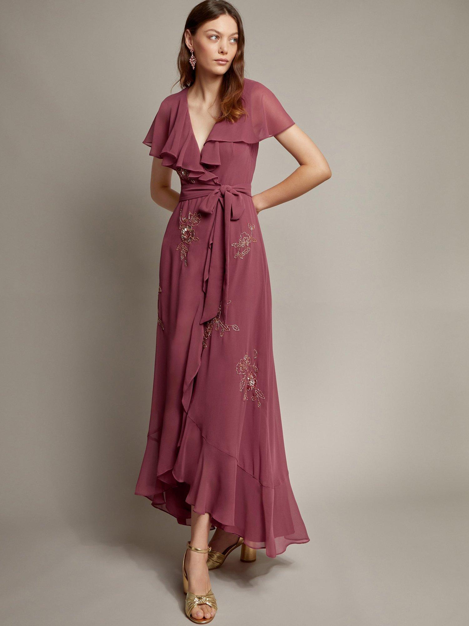 Pink ruffle wrap dress deals