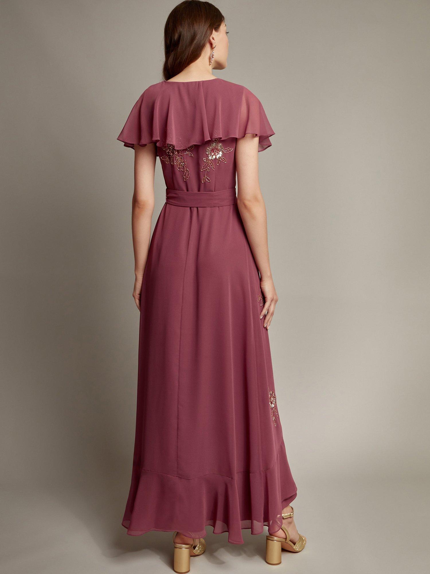 Product image 3 of 5, which shows Monsoon Ausha Ruffle Wrap Dress, Dark Pink, 6