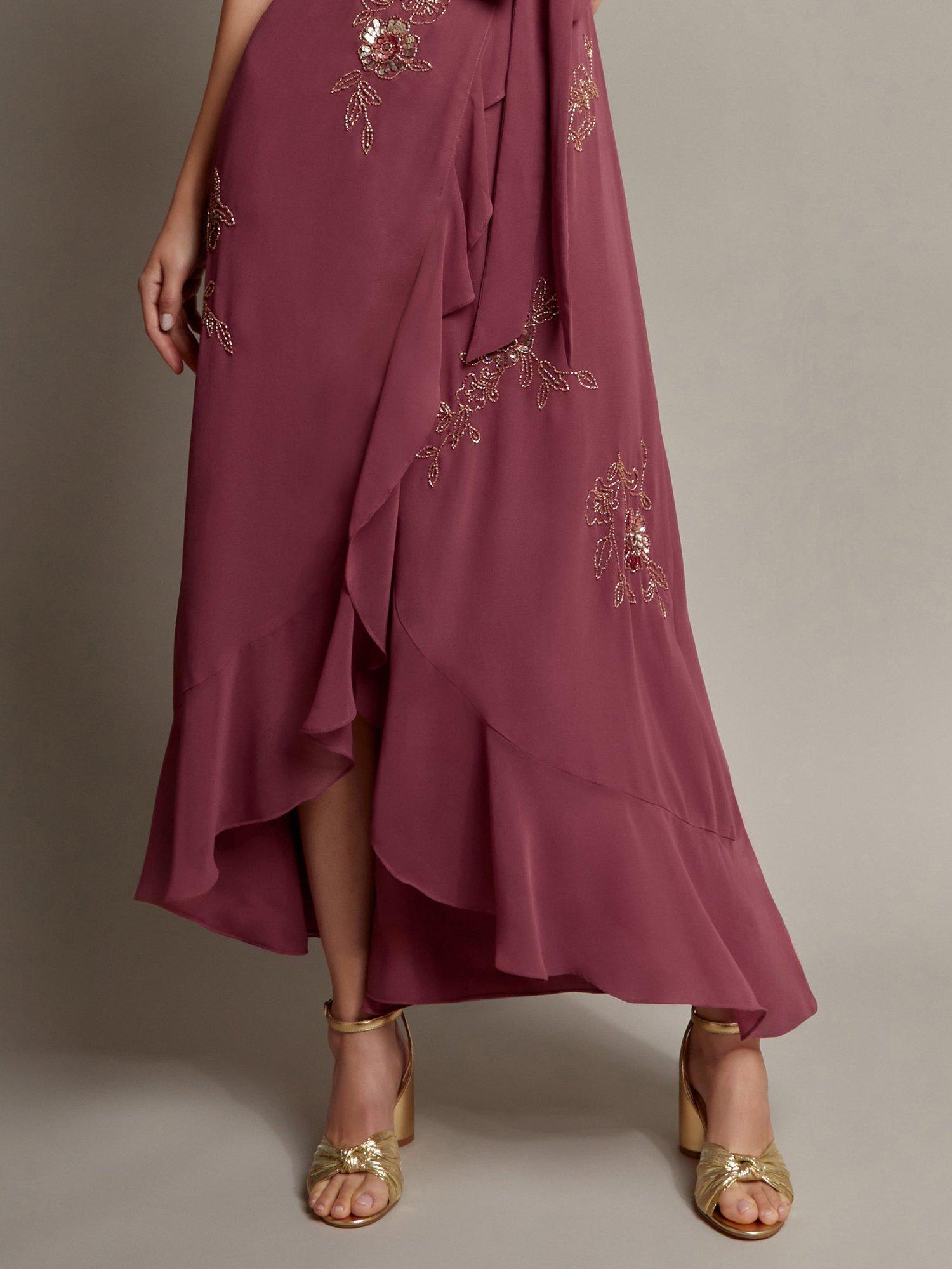 Product image 4 of 5, which shows Monsoon Ausha Ruffle Wrap Dress, Dark Pink, 6
