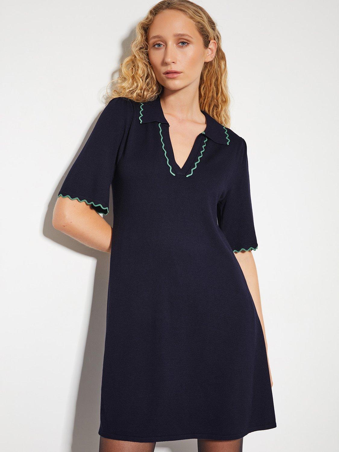 Product image 1 of 5, which shows Monsoon Cole Collar Dress, Navy, S