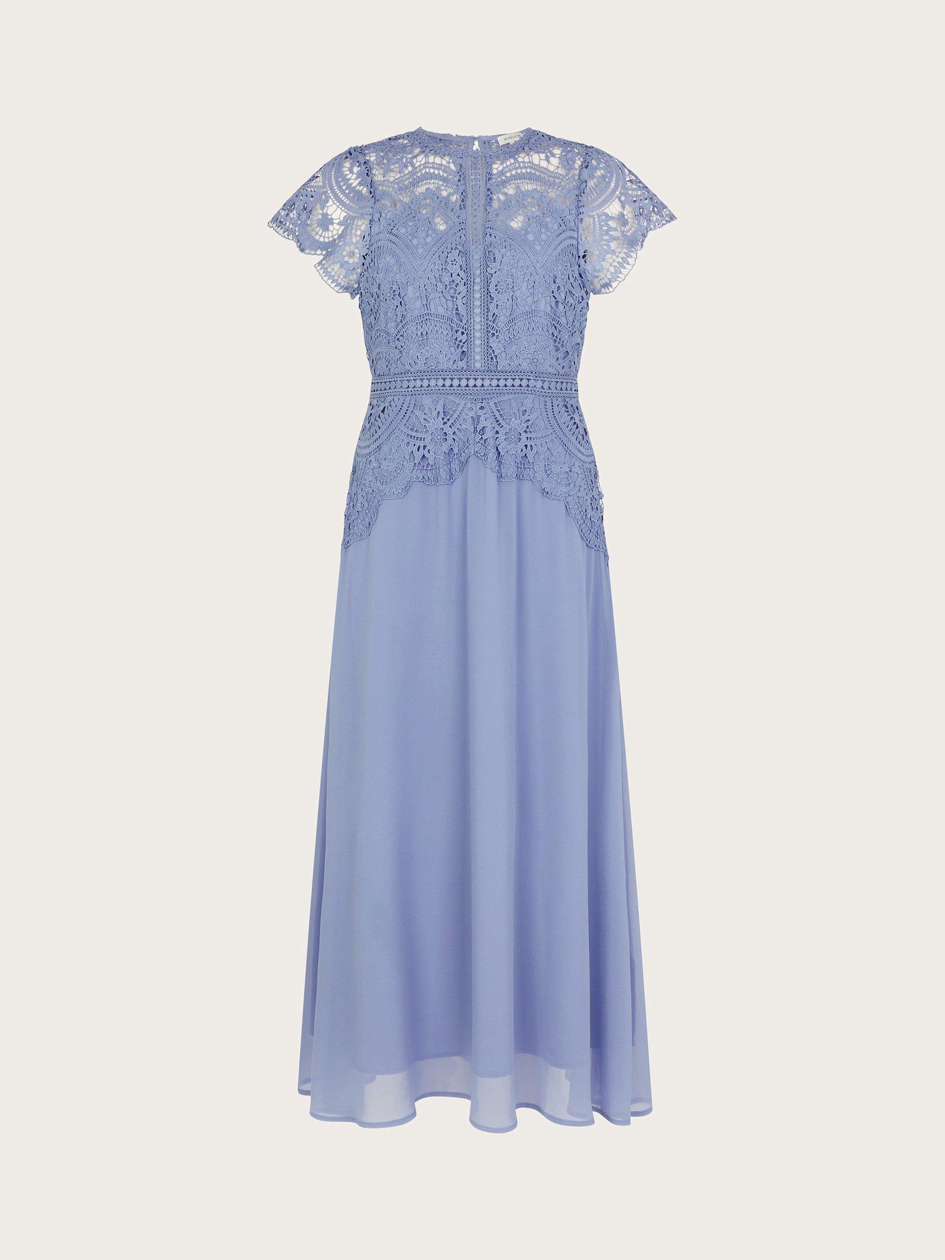 Product image 3 of 5, which shows Monsoon Monica Lace Midi Dress, Blue, 6
