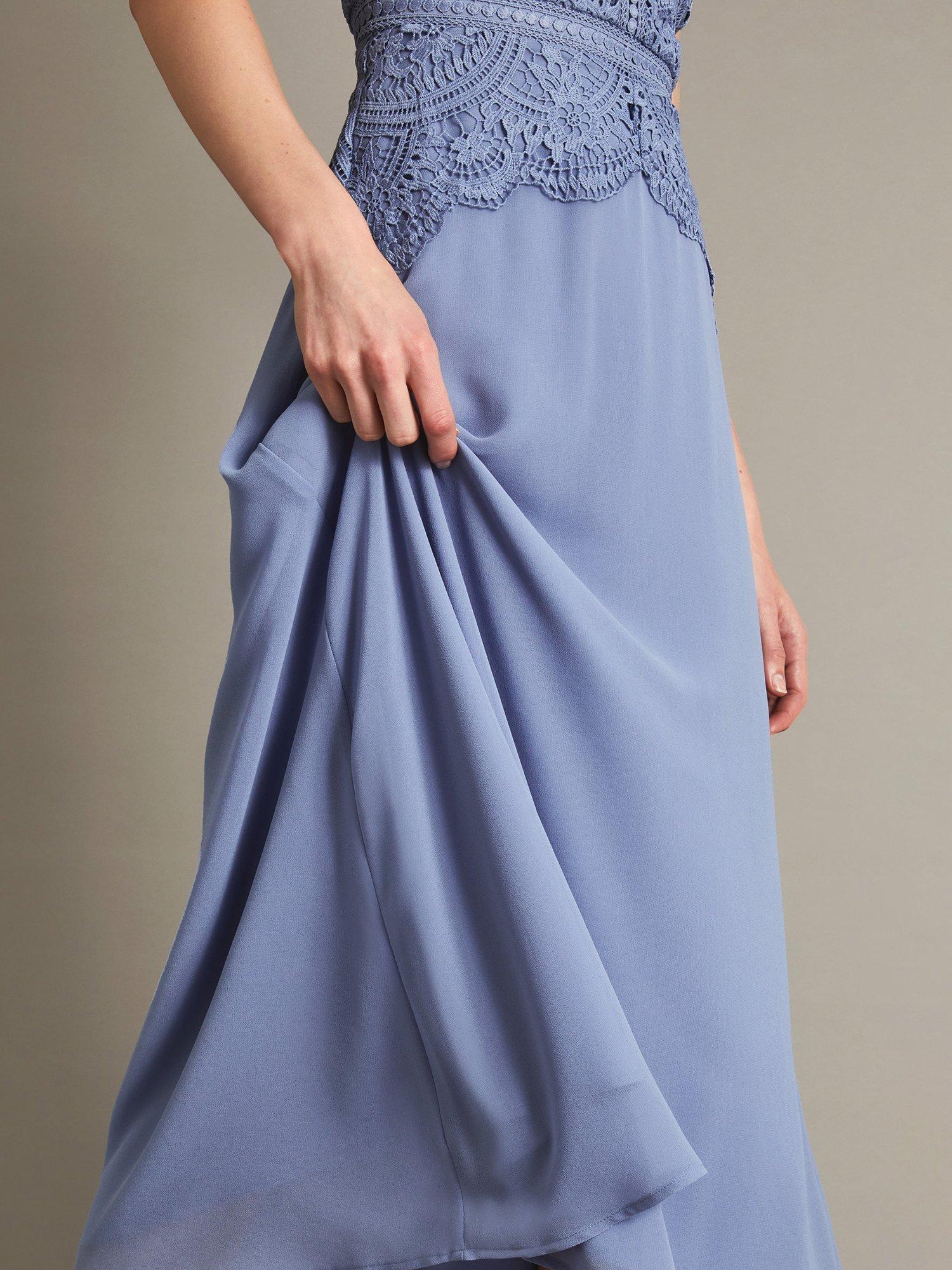 Product image 4 of 5, which shows Monsoon Monica Lace Midi Dress, Blue, 6