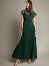 Phase Eight Beverley Striped Pleated Midaxi Dress, Jade