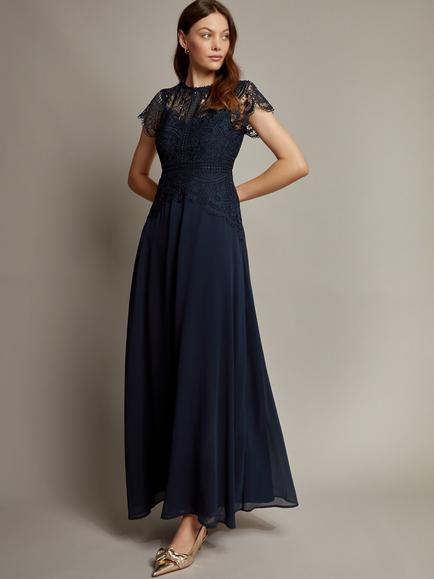 Monsoon Monica Lace Bodice Maxi Dress, Navy