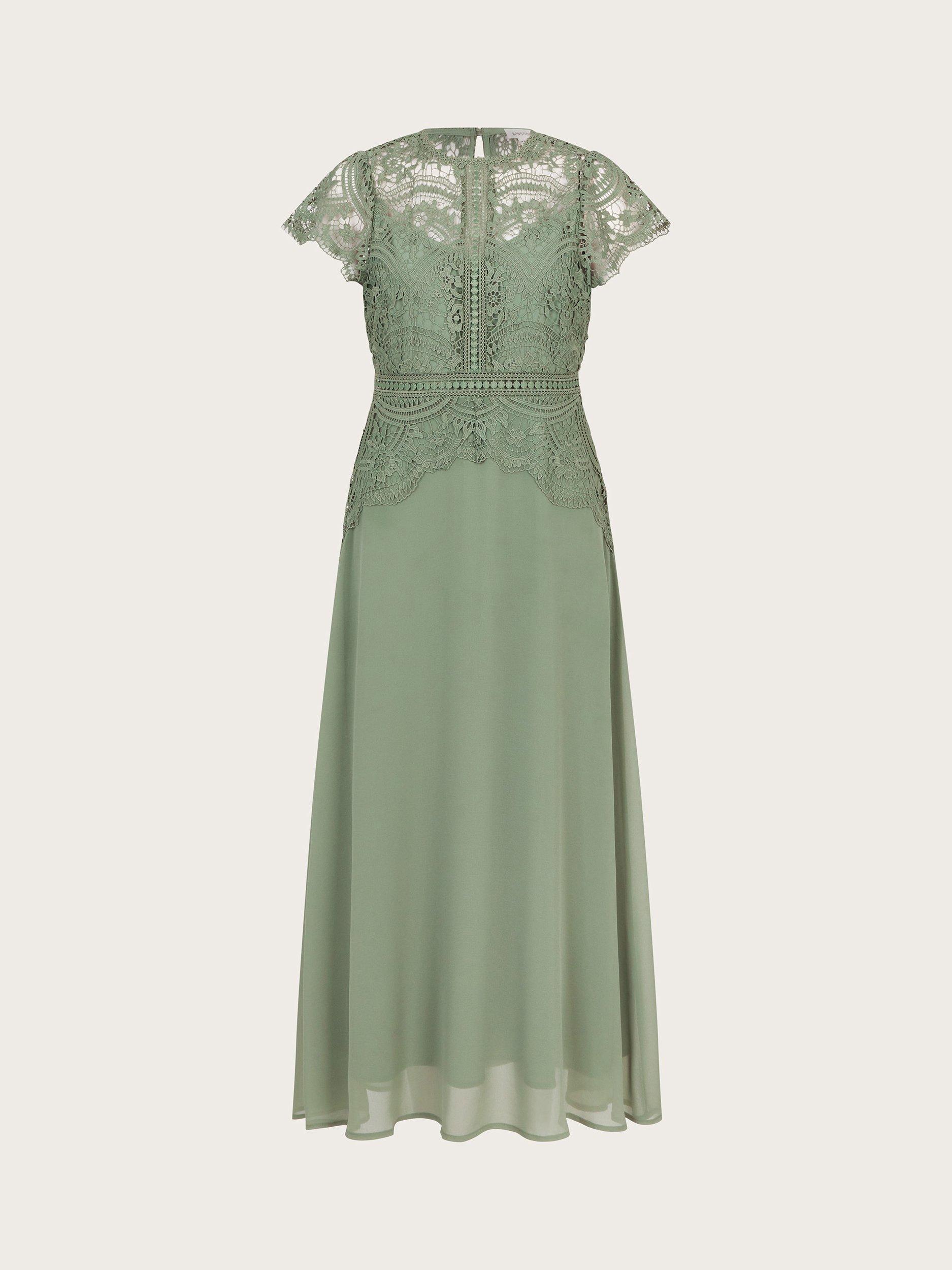 Product image 3 of 5, which shows Monsoon Monica Lace Midi Dress, Olive, 8