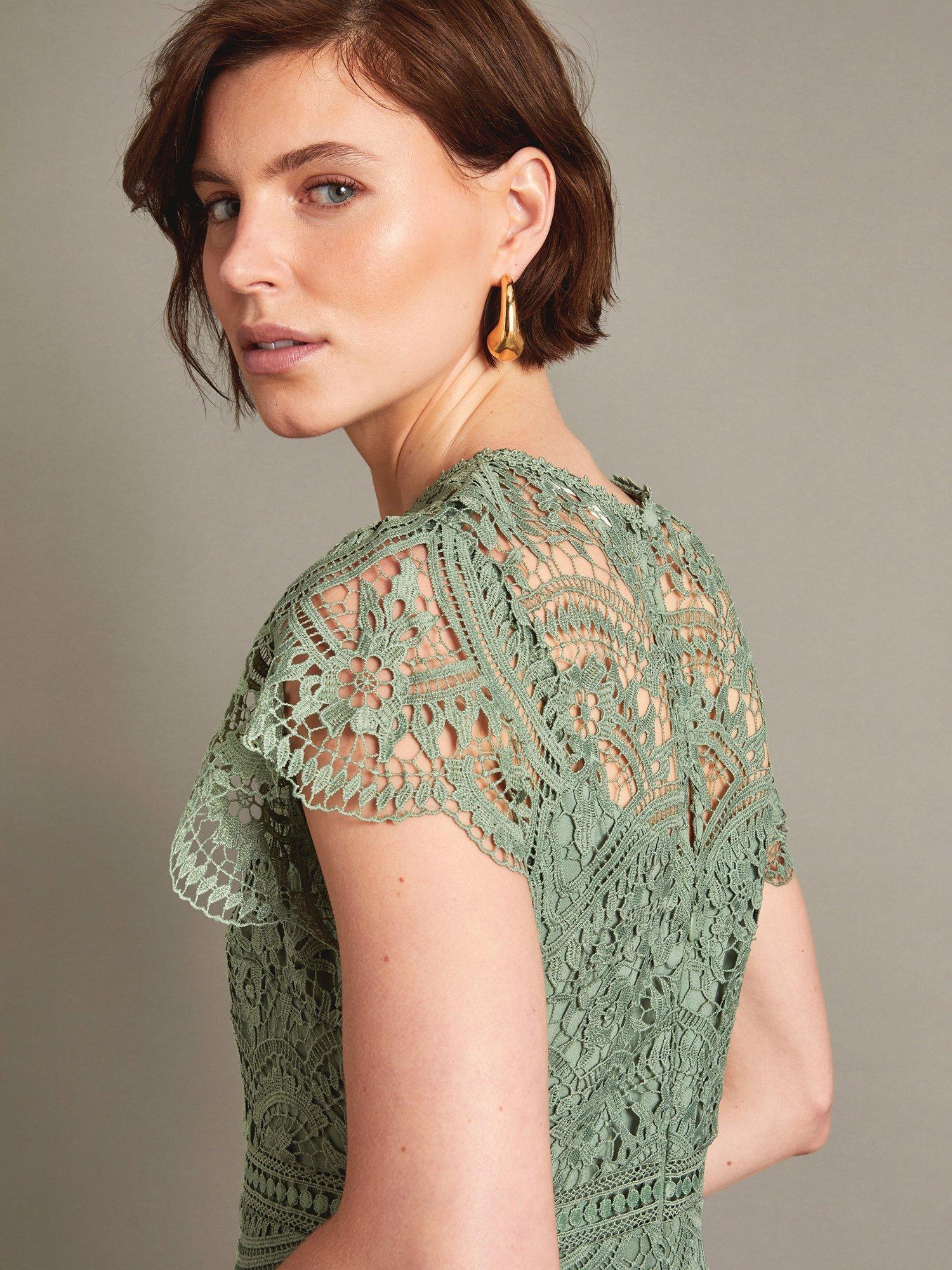 Product image 5 of 5, which shows Monsoon Monica Lace Midi Dress, Olive, 8