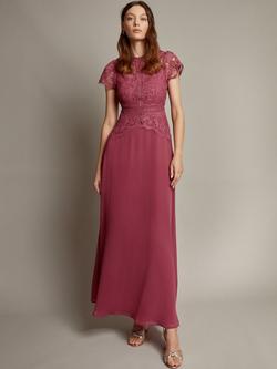 Monsoon Monica Lace Bodice Maxi Dress, Dark Pink