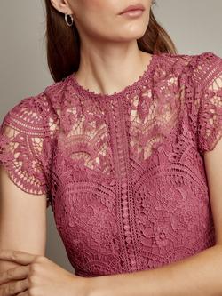 Monsoon Monica Lace Bodice Maxi Dress - view 2, Dark Pink