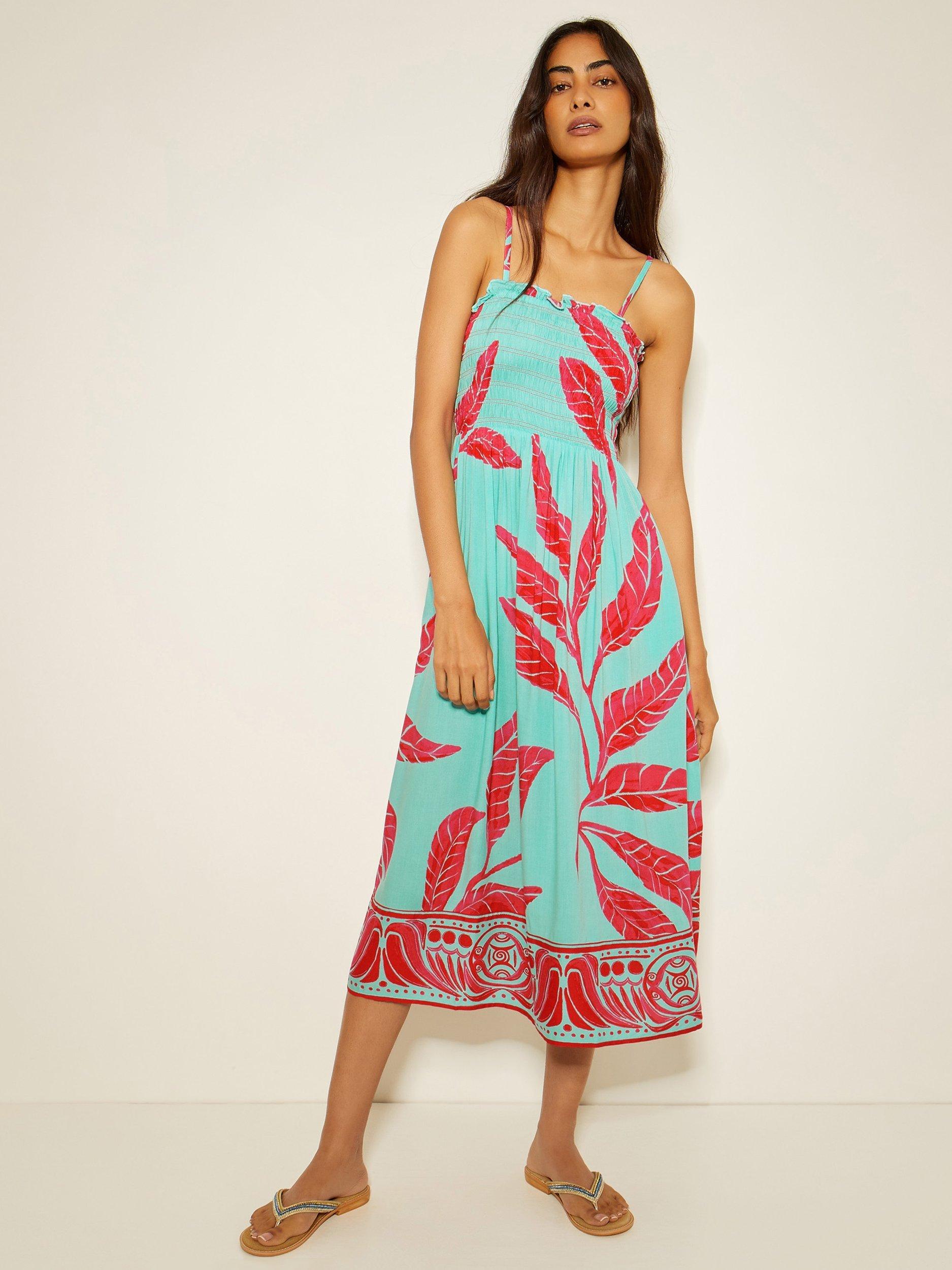 Product image 1 of 5, which shows Monsoon Pamela Smocked Bandeau Maxi Dress, Mint, S