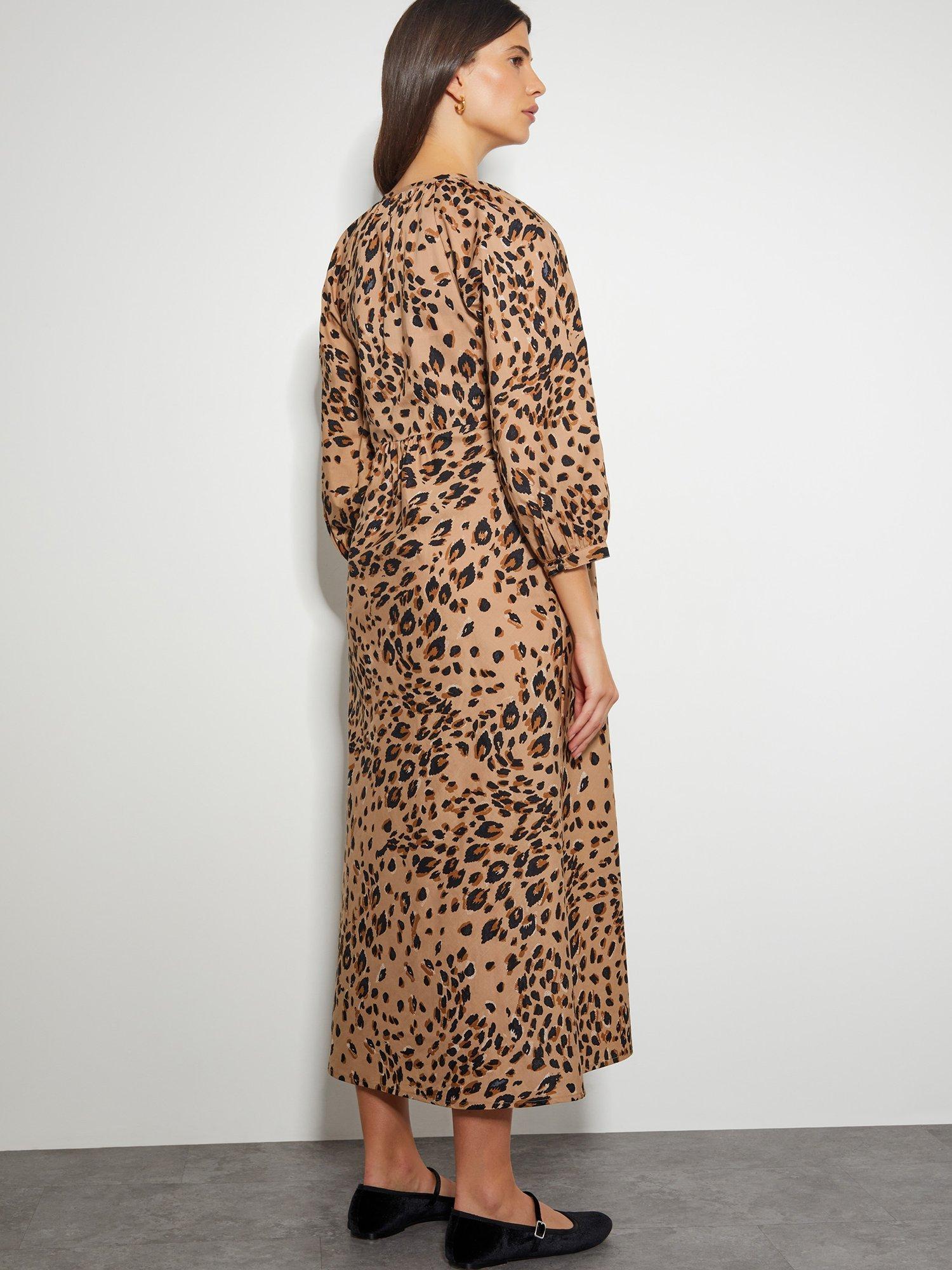 Product image 2 of 6, which shows Monsoon Raife Animal Print Tie Midi Dress, Natural, L