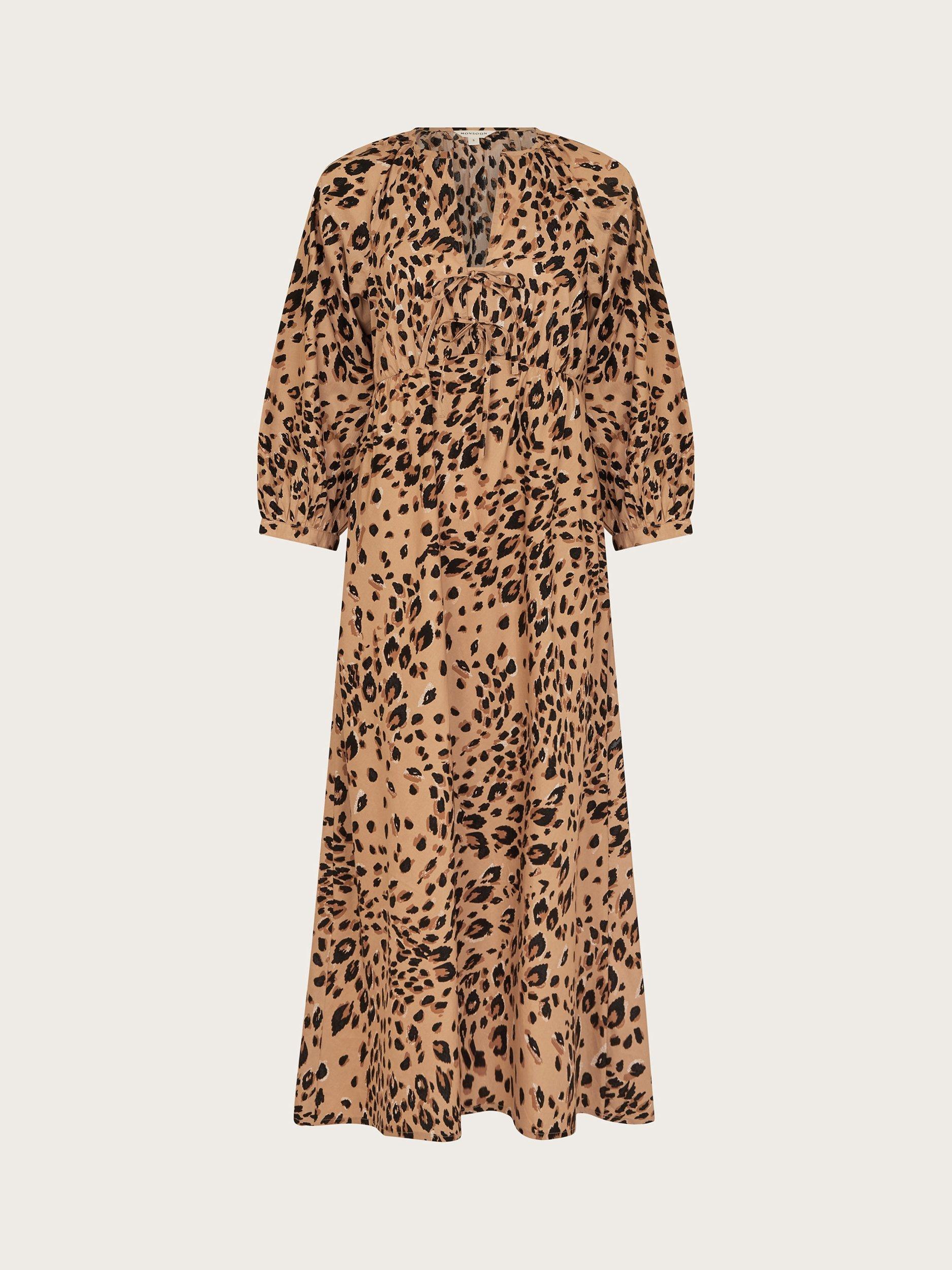Product image 6 of 6, which shows Monsoon Raife Animal Print Tie Midi Dress, Natural, L