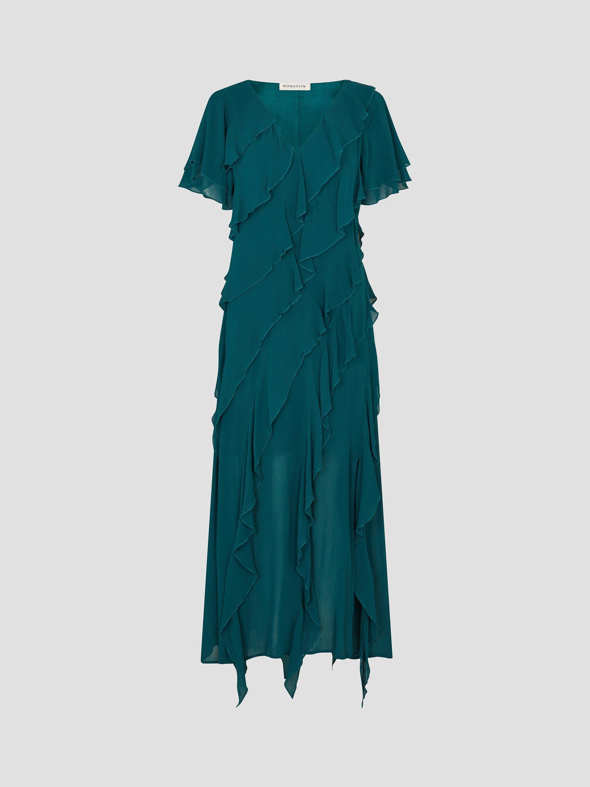 Product image 5 of 5, which shows Monsoon Renata Ruffle Dress, Teal, 8