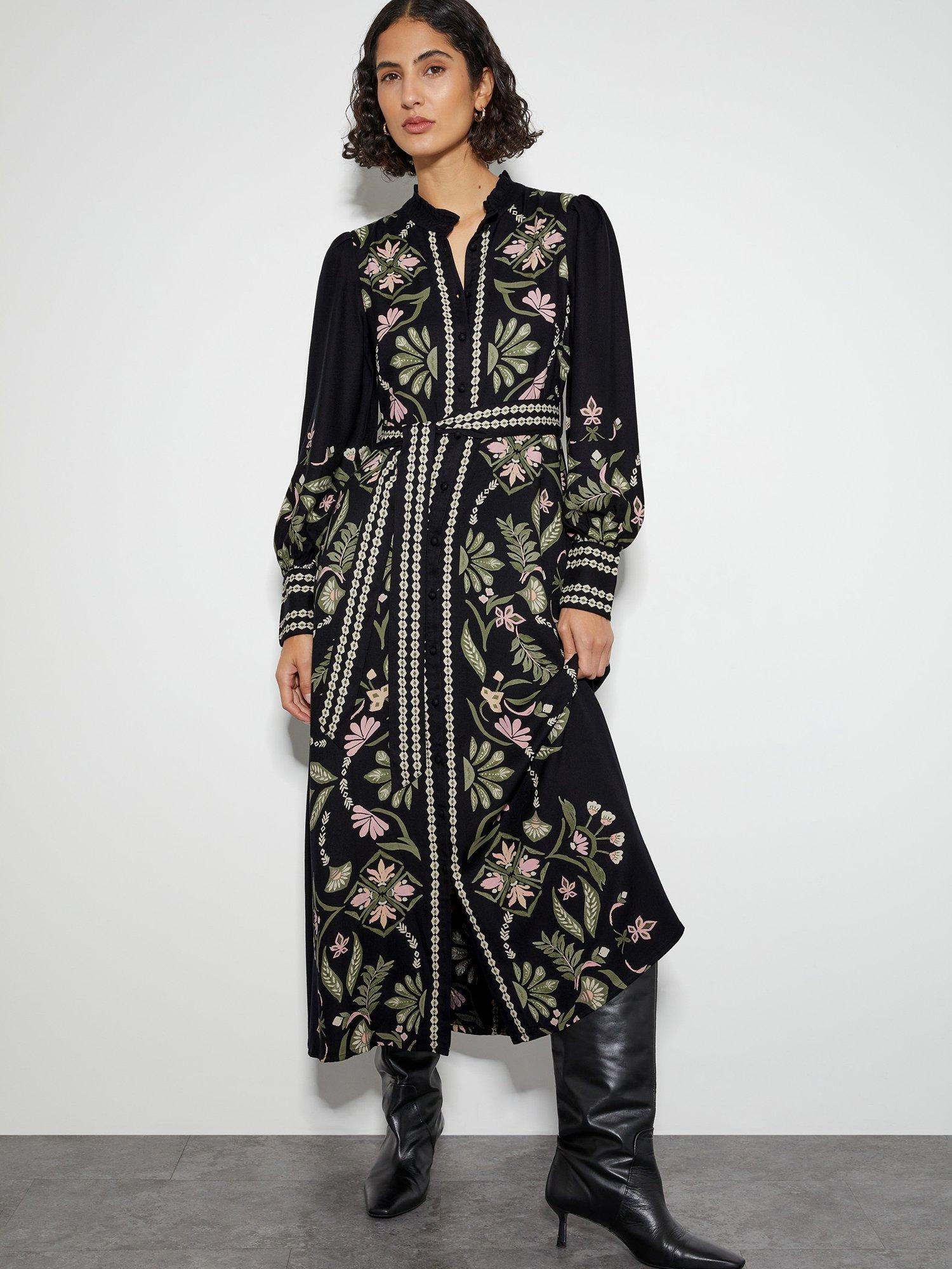 Monsoon Sabrina Print Dress, Black/Multi