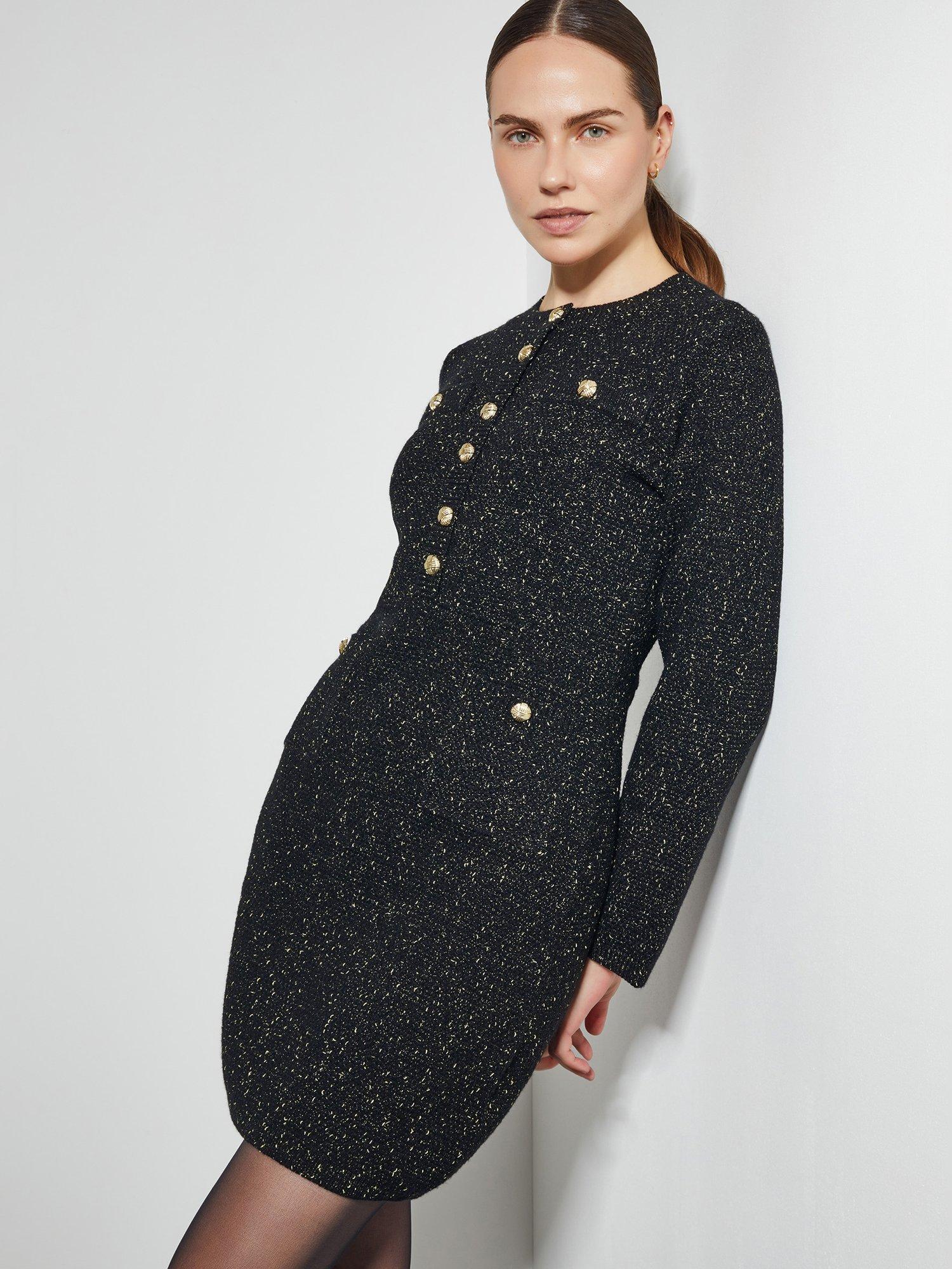 Product image 2 of 4, which shows Monsoon Saskia Tweed Dress, Black, M