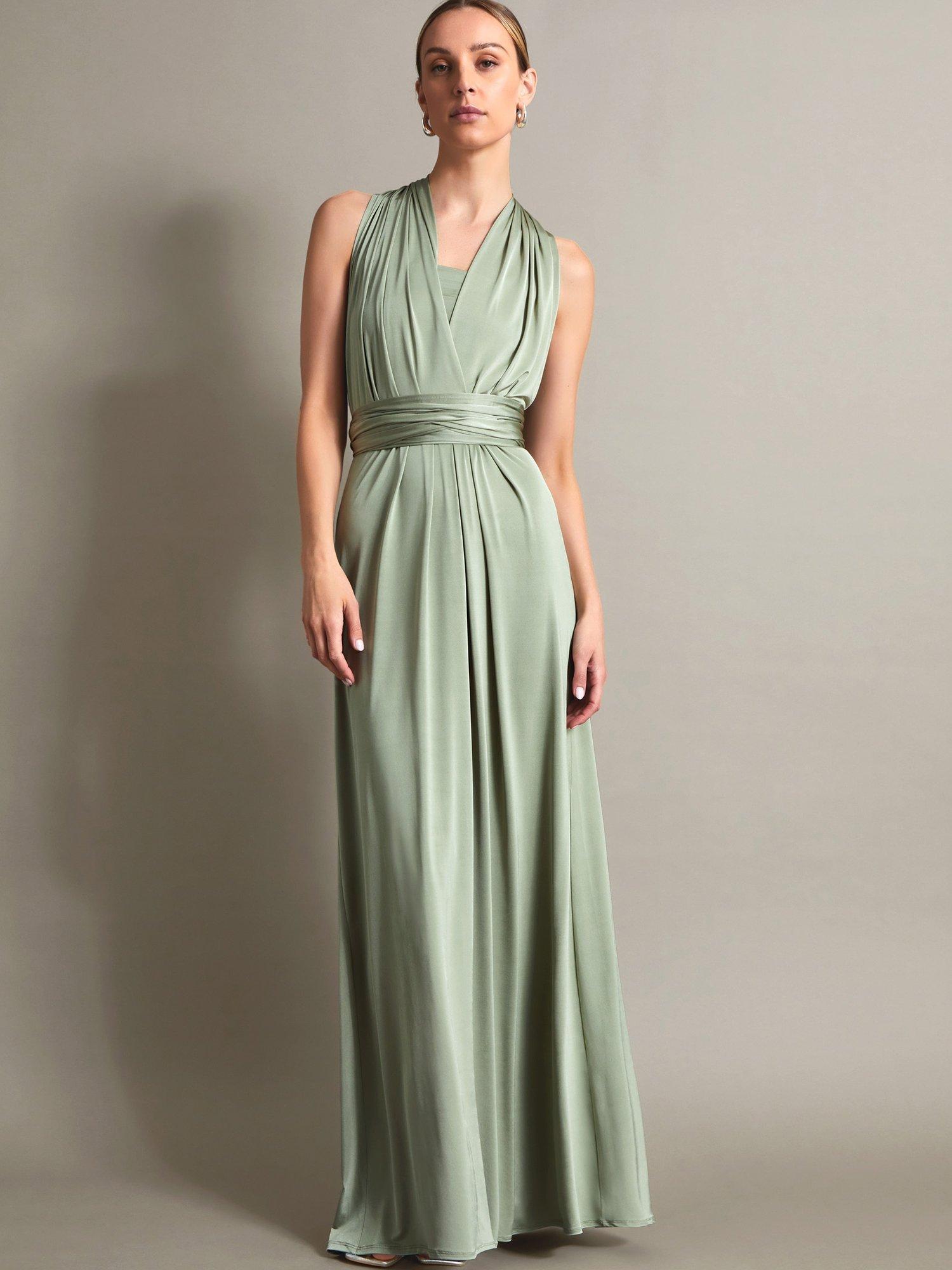 Product image 1 of 5, which shows Monsoon Thea Multiway Bridesmaid Dress, Mid Green, 6